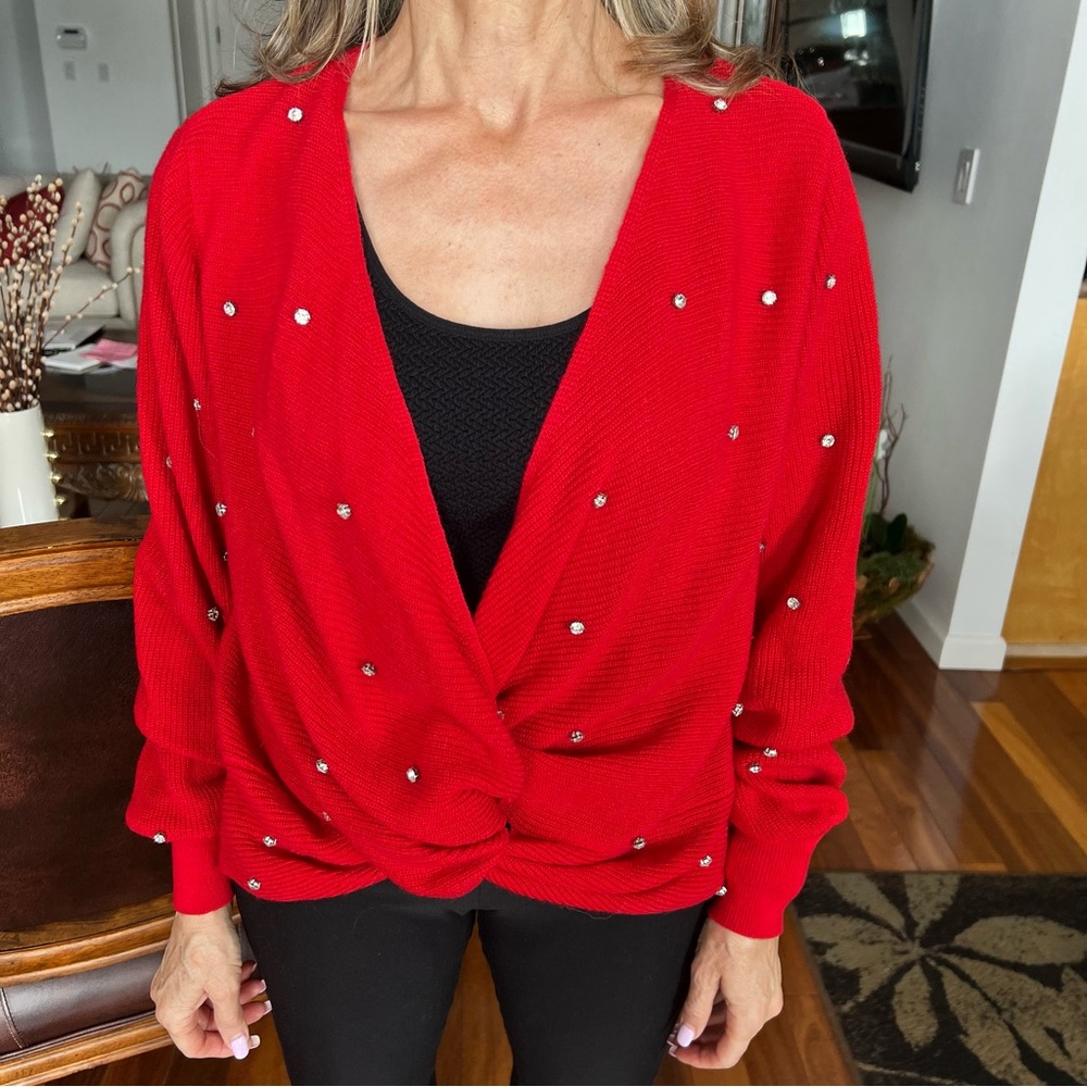 BNWT INC Red Sweater with Rhinestones- Size M